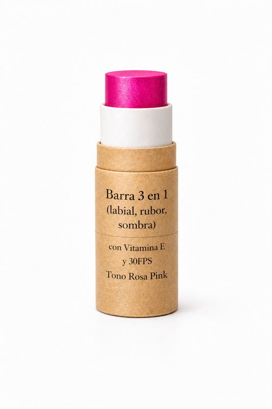 10 Barra 3 en 1 (labial, rubor sombra) con Vitamina E y 30FPS Tono Rosa Pink