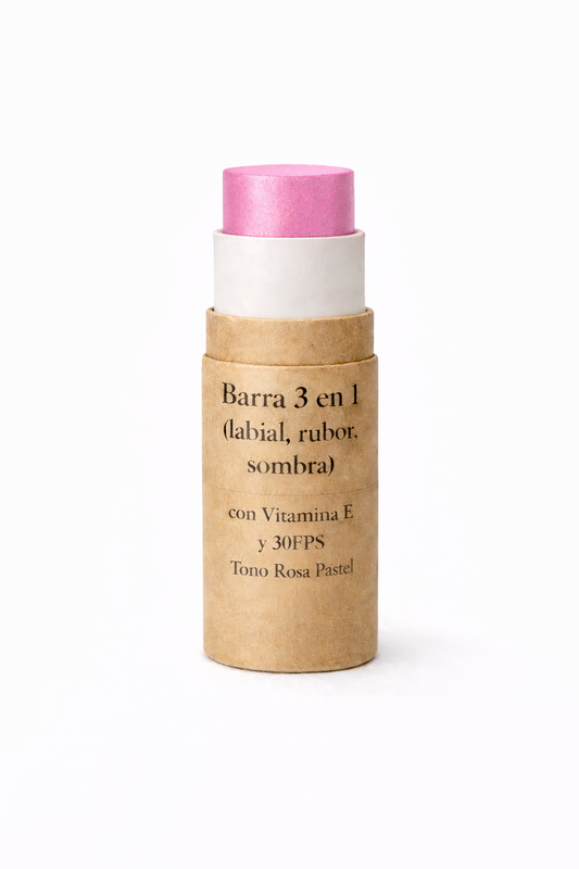 10 Barra 3 en 1 (labial, rubor sombra) con Vitamina E y 30FPS Tono Rosa Pastel