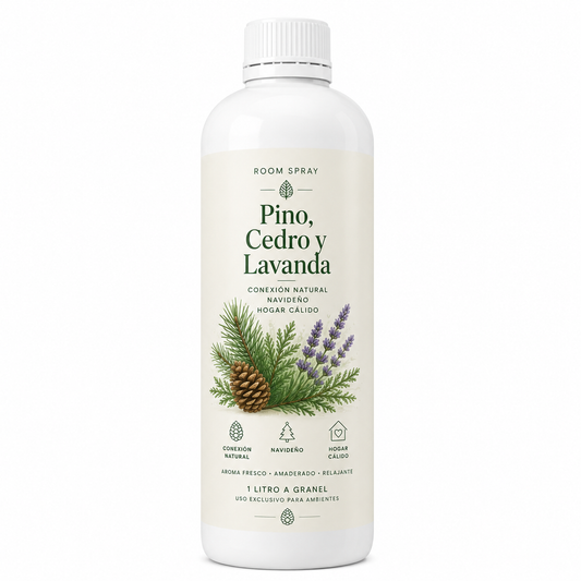 Room Spray de Pino, Cedro y Lavanda (Conexión Natural/Navideño/Hogar Cálido) (1Lt a Granel)