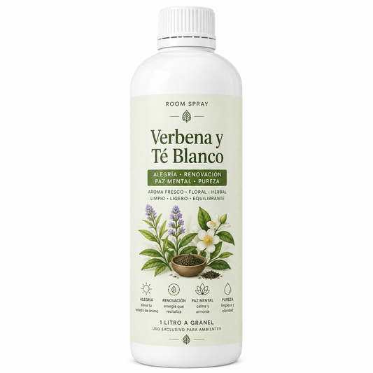 Room Spray de Verbena y Te Blanco (Alegría/Renovación/Paz Mental/Pureza) (1Lt a Granel)
