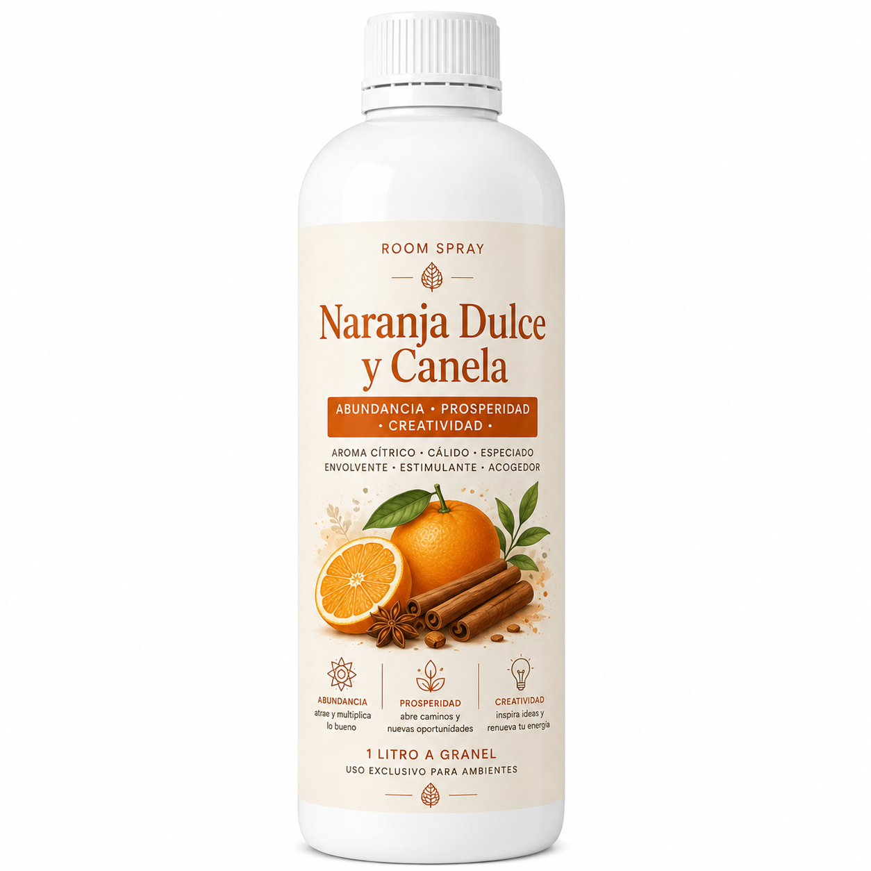 Room Spray de Naranja Dulce y  Canela (Abundancia/Prosperidad/Creatividad) (1Lt a Granel)