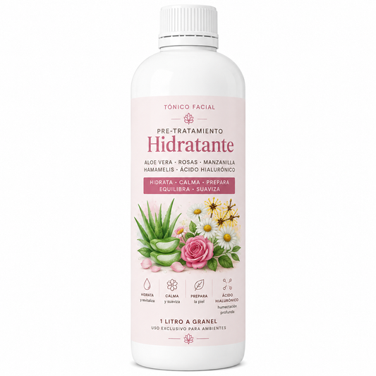 Tónico Facial Pre-Tratamiento Hidratante- Aloe Vera, Rosas, Manzanilla, Hamamelis y Ácido Hialurónico - 1lt a Granel