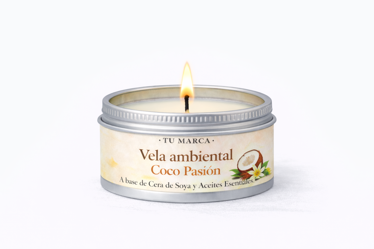 10 Velas Ambientales - Coco Pasión:  A base de Cera de Soya y Aceites Esenciales