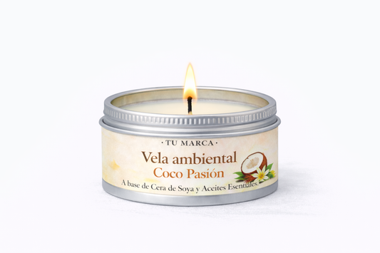 10 Velas Ambientales - Coco Pasión:  A base de Cera de Soya y Aceites Esenciales
