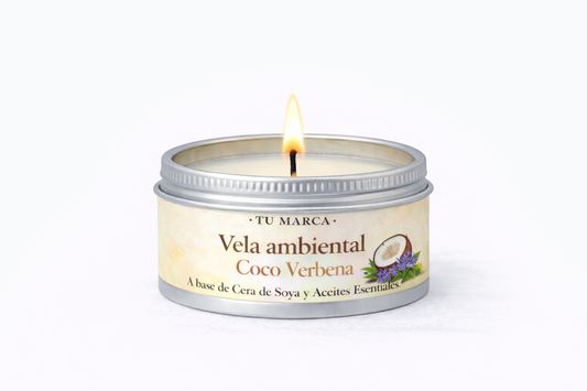 10 Velas Ambientales - Coco Verbena:  A base de Cera de Soya y Aceites Esenciales