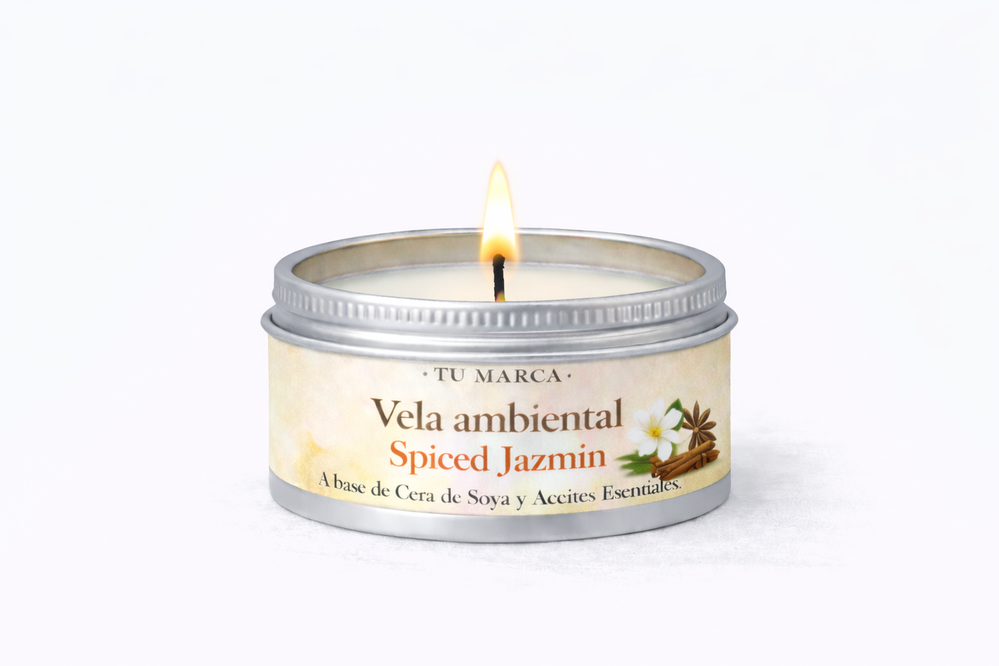 10 Velas Ambientales - Spiced Jazmín:  A base de Cera de Soya y Aceites Esenciales