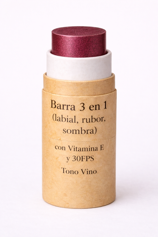 10 Barra 3 en 1 (labial, rubor sombra) con Vitamina E y 30FPS Tono Vino