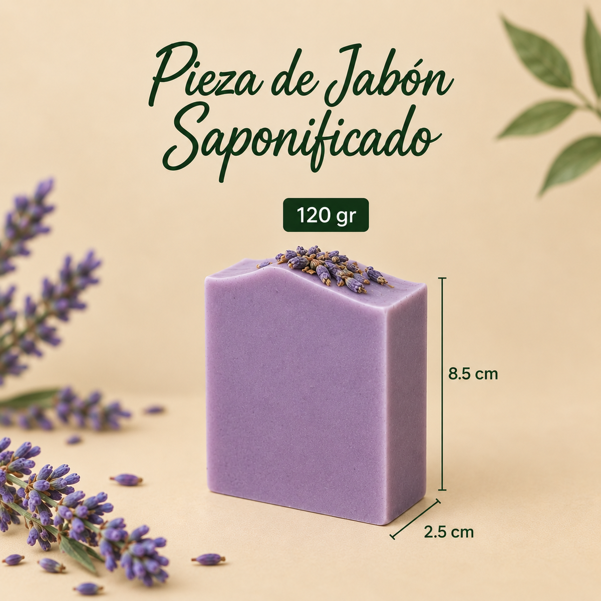 Pieza de Jabón Artesanal Saponificado de Moringa y Té Verde