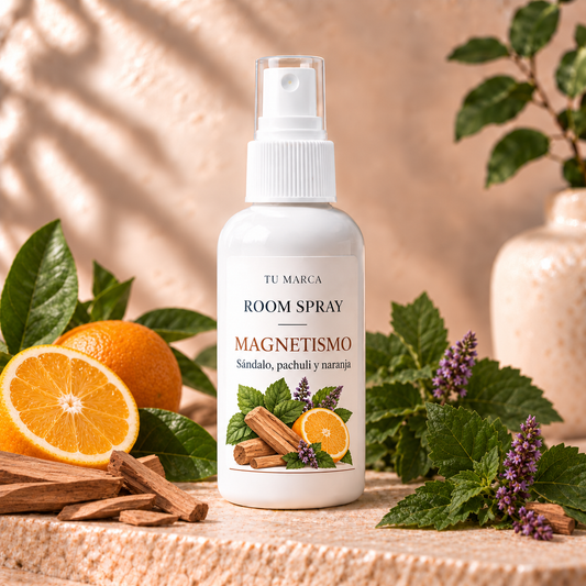 Room Spray de Sándalo, Pachuli y Naranja (Atracción/Confianza/Sensual/Magnetismo)