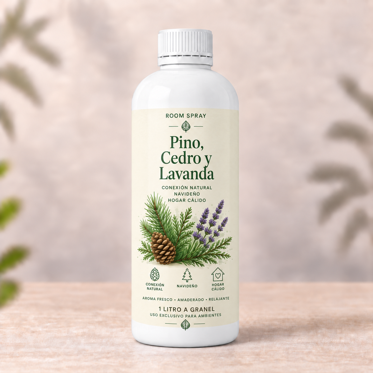 Room Spray de Pino, Cedro y Lavanda (Conexión Natural/Navideño/Hogar Cálido)(1lt a Granel)