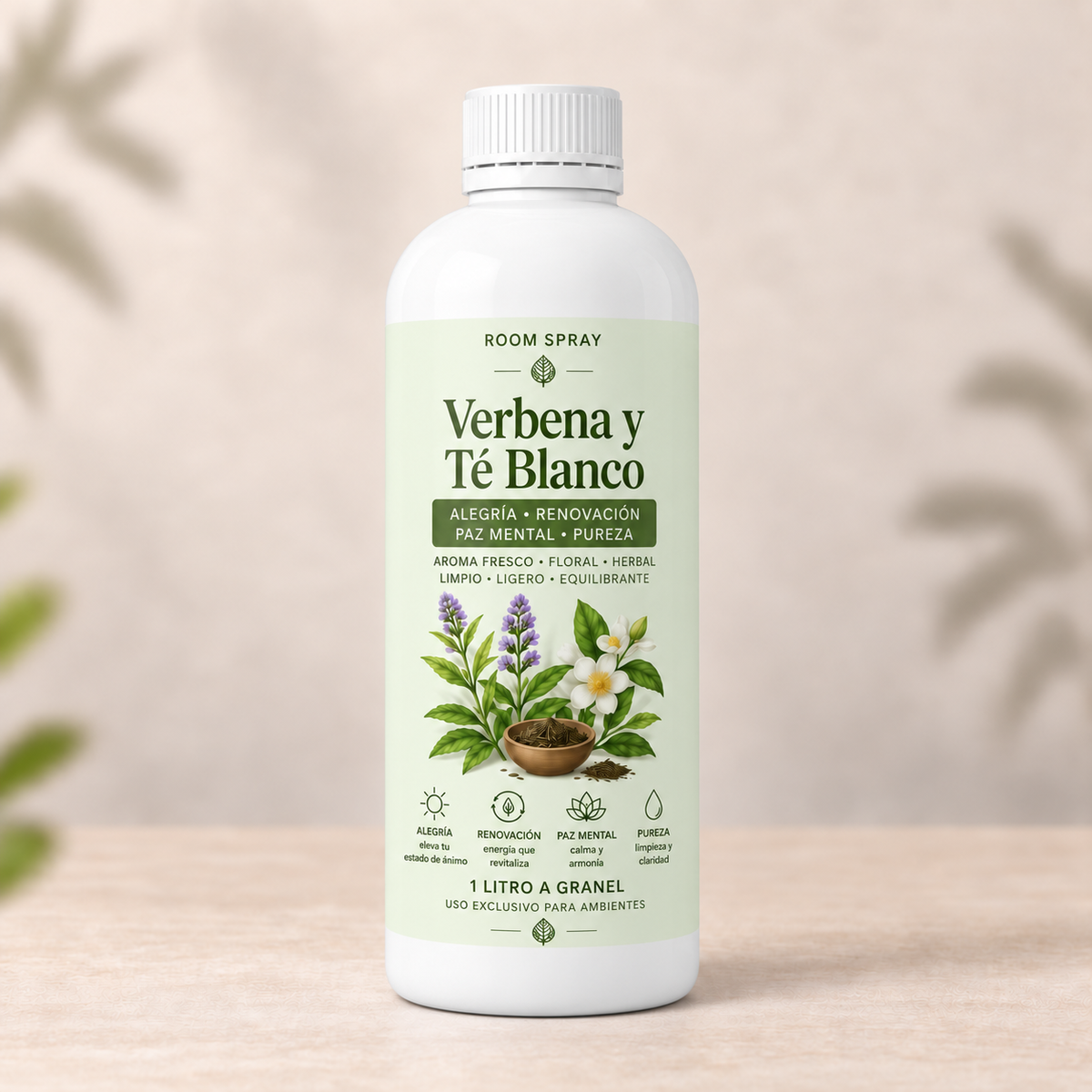 1 Litro Room SRoom Spray de Verbena y Te Blanco (Alegría/Renovación/Paz Mental/Pureza) (1lt a Granel)pray de Verbena y Te Blanco (Alegría)
